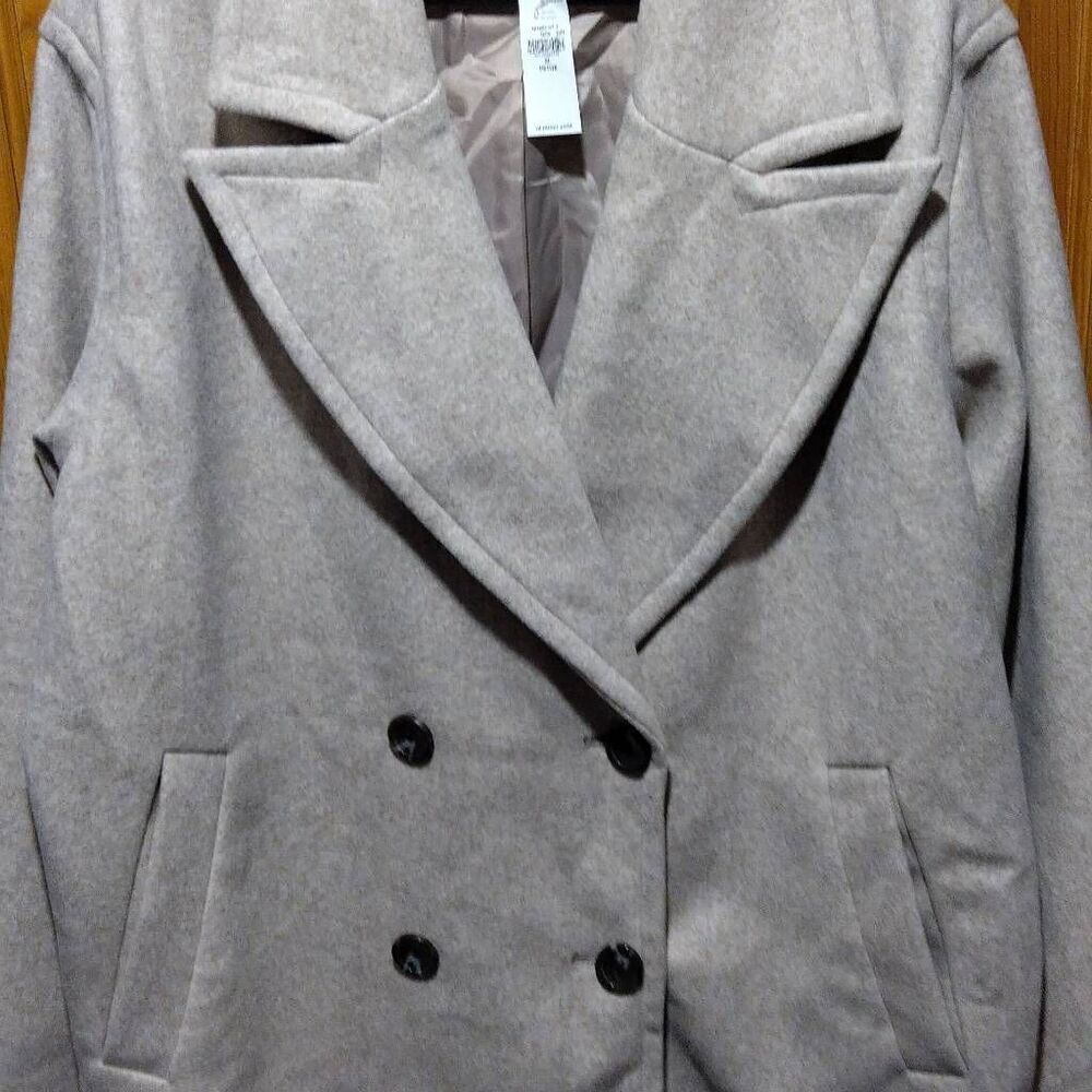 Old Navy Pea Coat Women's Size XL(Petite) Tan Double Breasted Button Pockets NWT - Picture 6 of 10
